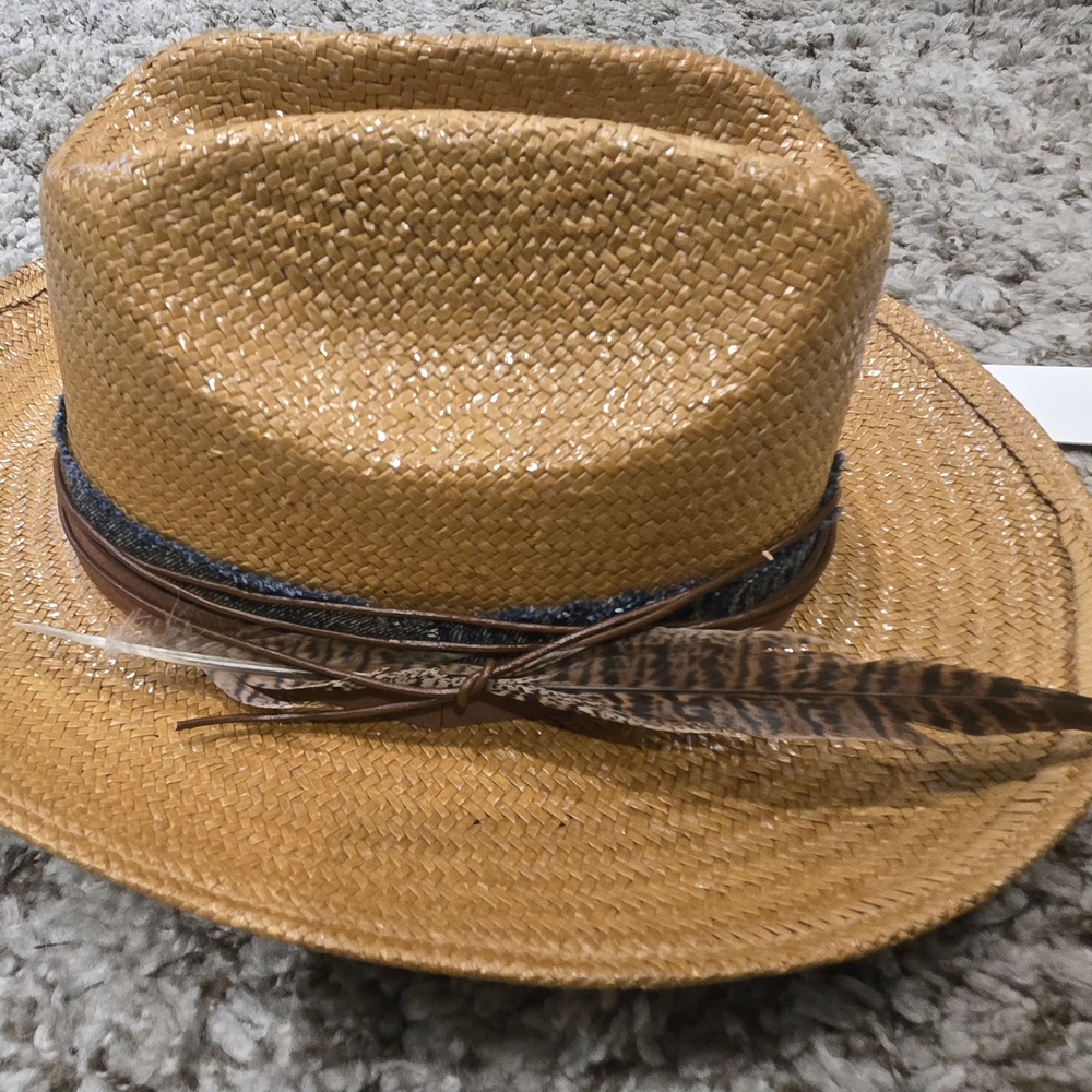 Stylish Tan Fedora Hat with Feather Accent